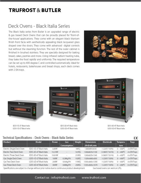 Butler Black Italia Single Deck Oven EDO-1D-2T - Image 2